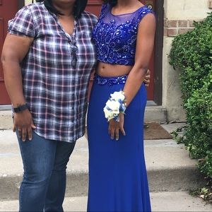 Royal blue two piece prom dress